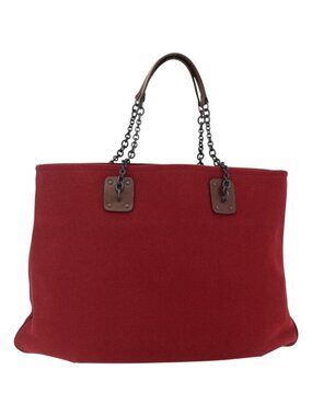 BOTTEGA VENETA Chain Tote Bag Canvas Outlet Red
